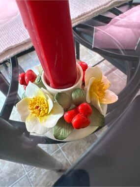 Porcelain Healacraft Floral Candle Holder with Red Berry Accents